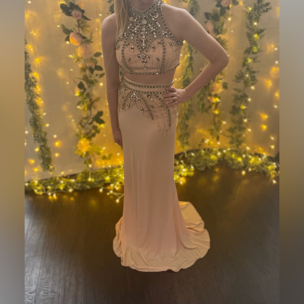 025 Jovani Beaded Prom Dress - peach